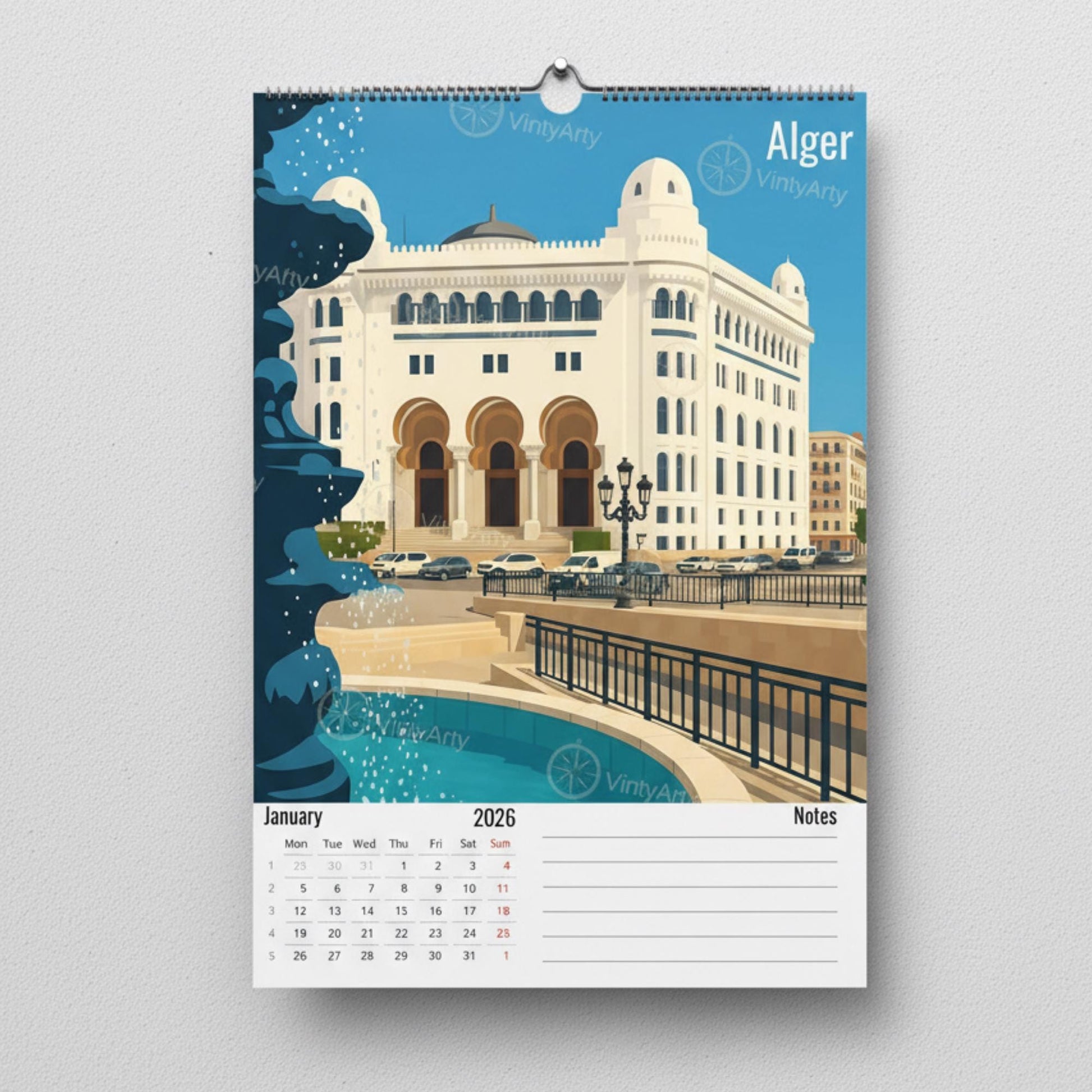 Calendrier Algérie 2026 – 12 Illustrations Artistiques des Villes d’Algérie