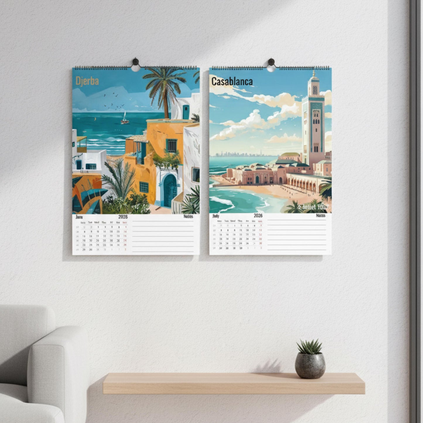 Calendrier Maghreb 2026 – 12 Illustrations Artistiques de la Tunisie, de l’Algérie et du Maroc