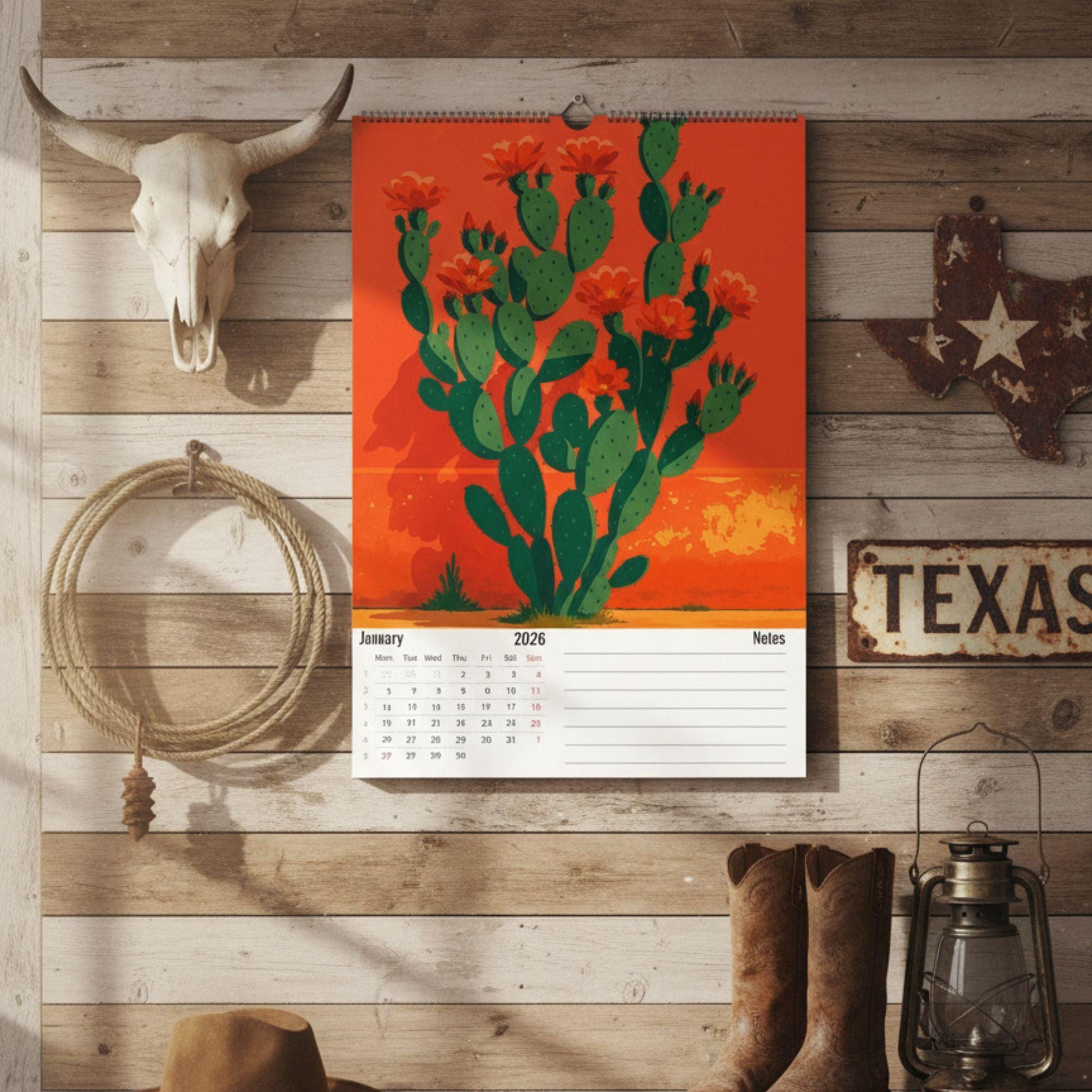 Calendrier 2026 Cactus – Art du Désert | Illustrations Modernes et Colorées
