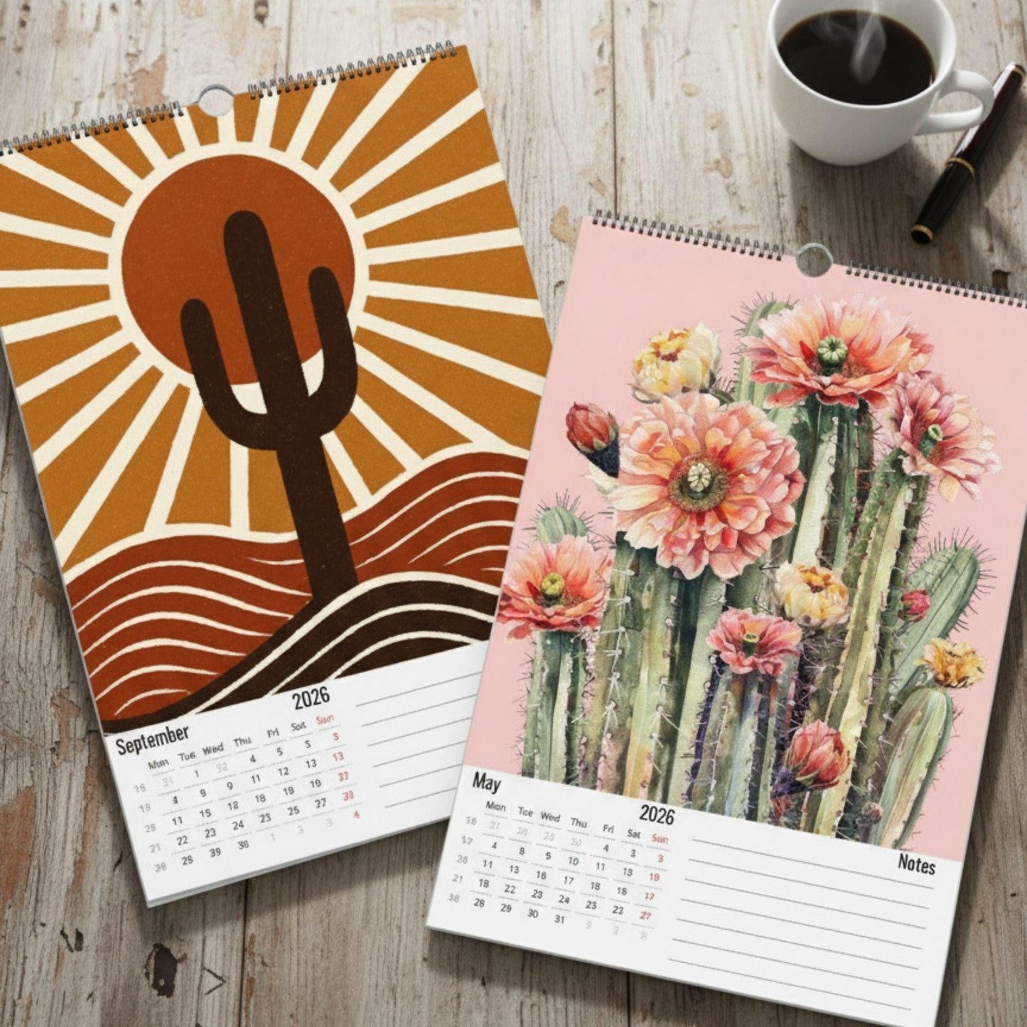 Calendrier 2026 Cactus – Art du Désert | Illustrations Modernes et Colorées