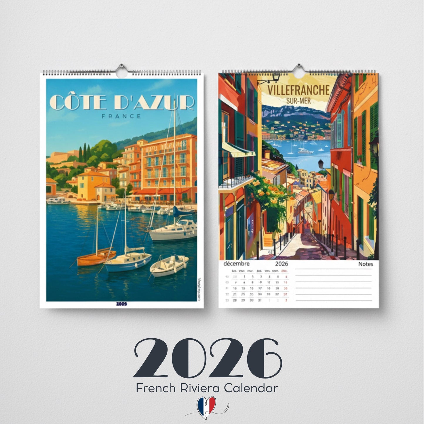 Calendrier Côte d’Azur 2026 – Calendrier mural illustré | Villes & paysages de la French Riviera | Illustrations réutilisables en affiches