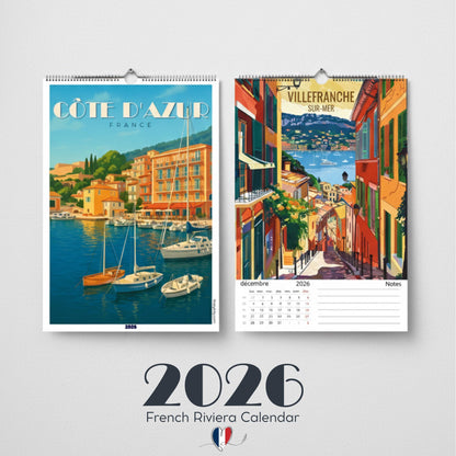 Calendrier Côte d’Azur 2026 – Calendrier mural illustré | Villes & paysages de la French Riviera | Illustrations réutilisables en affiches