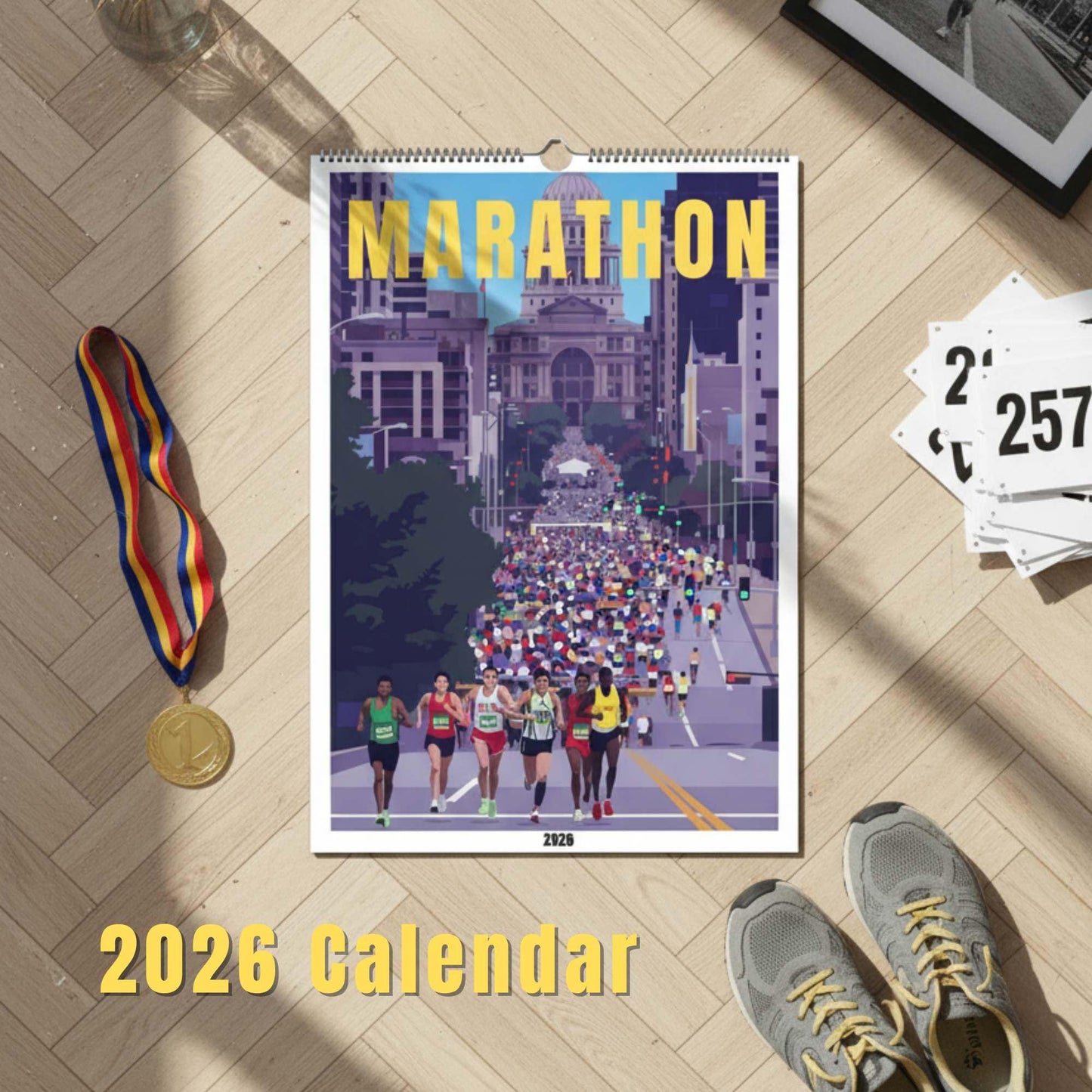 Calendrier Marathon 2026 – 12 Marathons Iconiques Illustrés