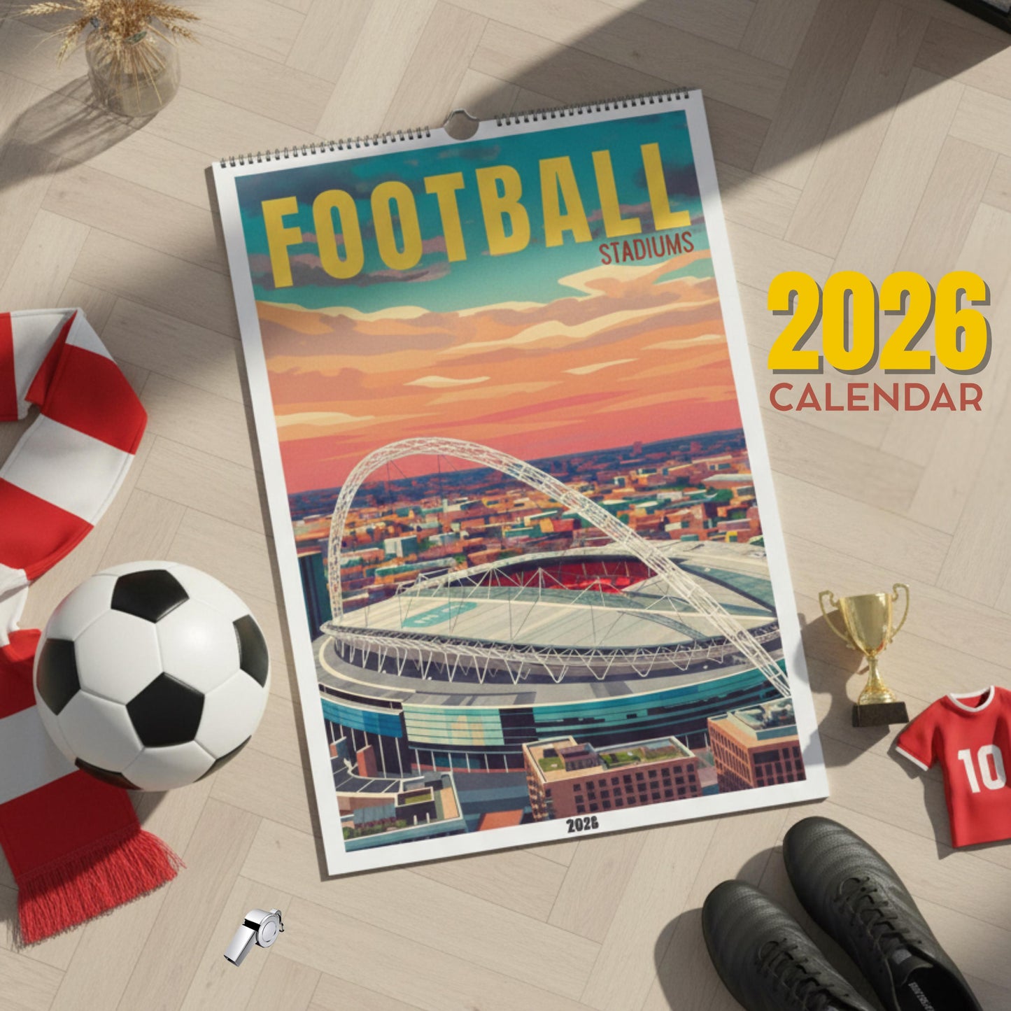 2026 Football Stadiums Calendar | World Stadium Cities | Football Calendar | Gift for Football Fans
