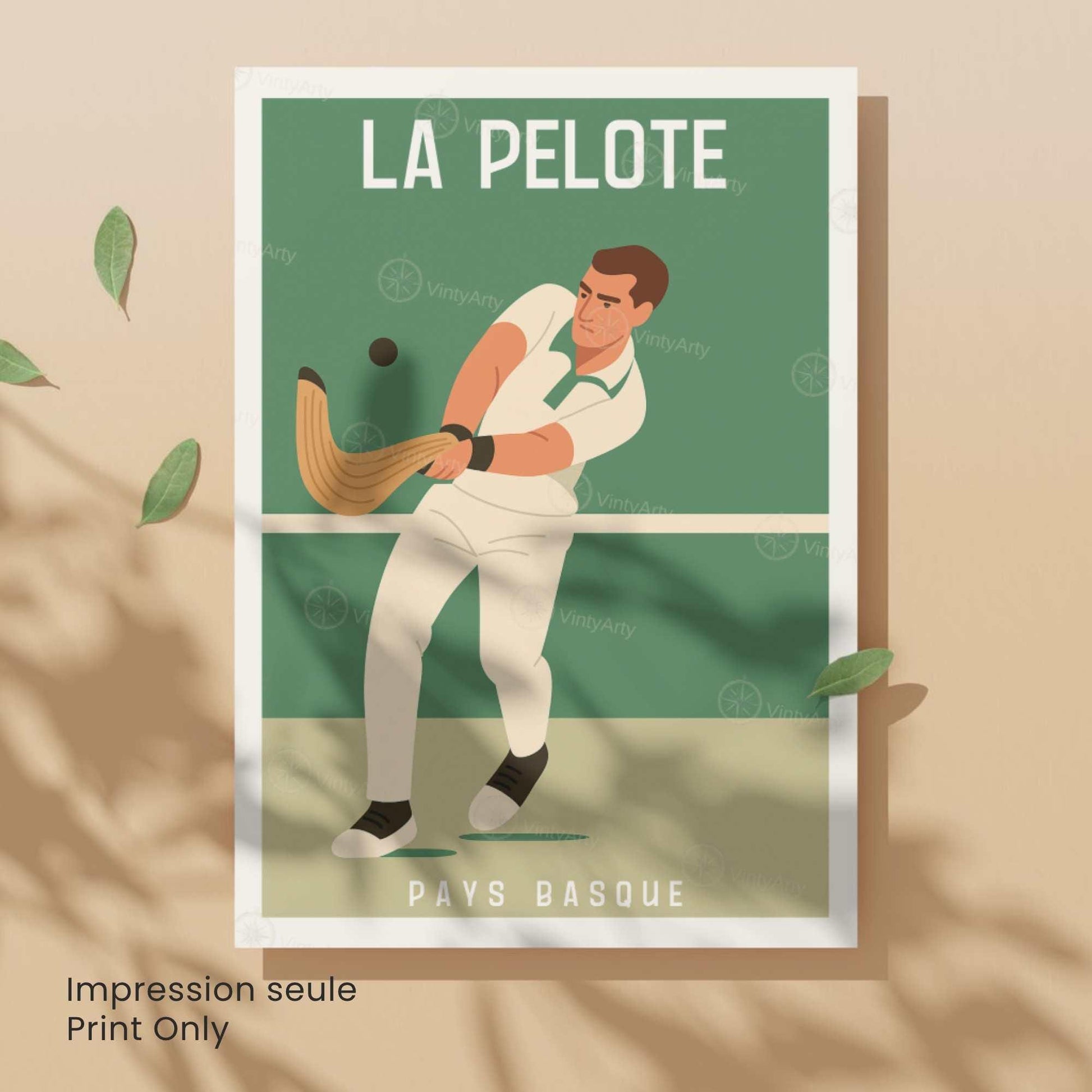 Affiche Pelote Basque – Illustration Sportive Vintage Pays Basque - Souvenir pays basque