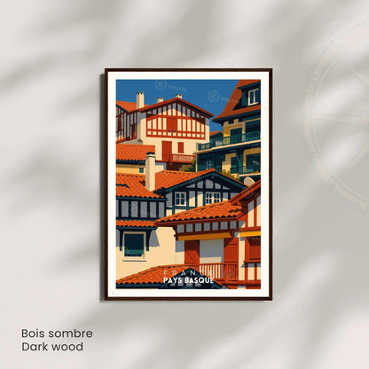 Affiche Pays Basque – Maisons Traditionnelles - affiche de voyage pays basque