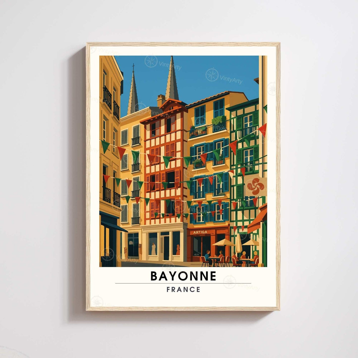 Affiche Bayonne – Illustration Graphique des Façades Basques