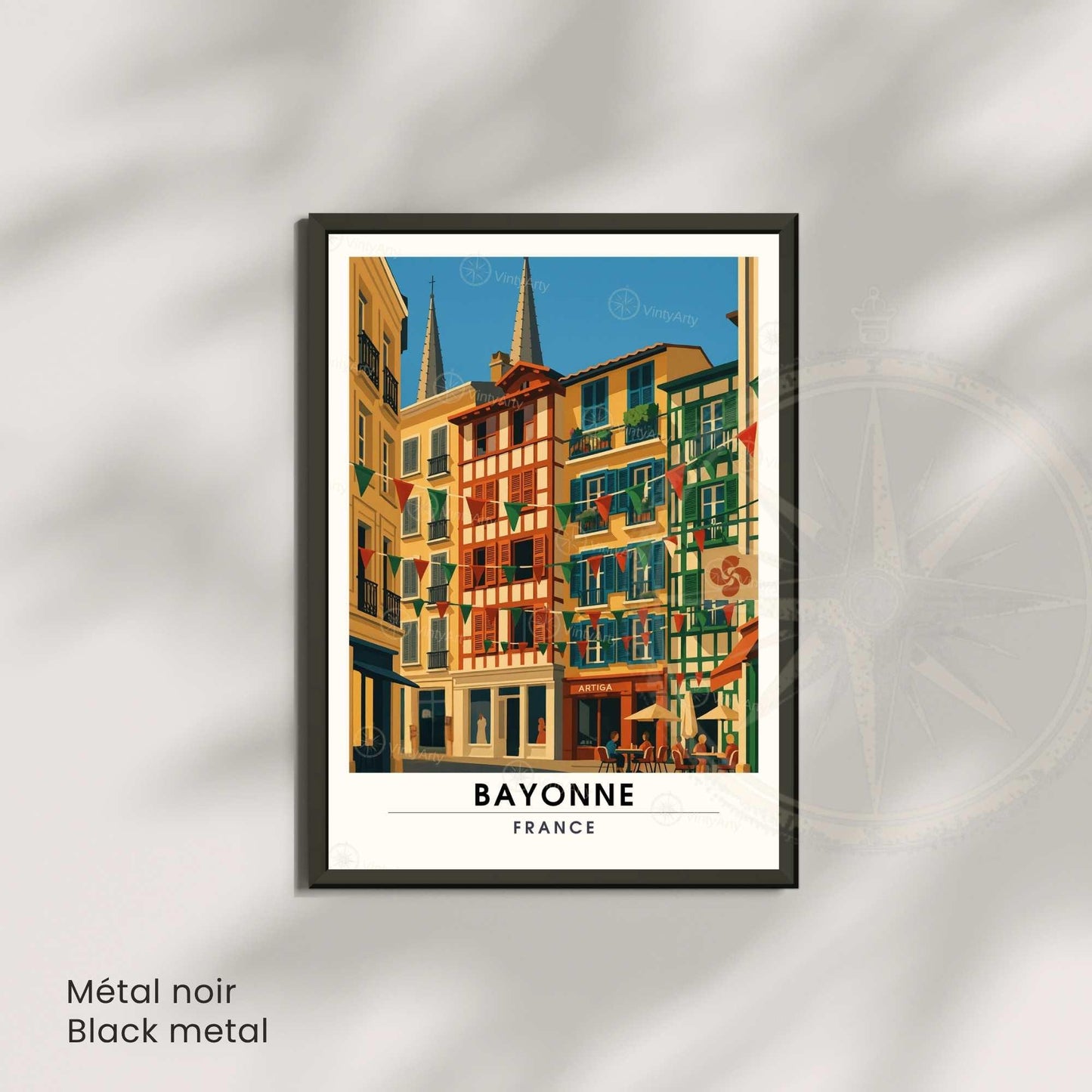 Affiche Bayonne – Illustration Graphique des Façades Basques