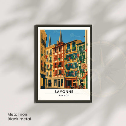 Affiche Bayonne – Illustration Graphique des Façades Basques