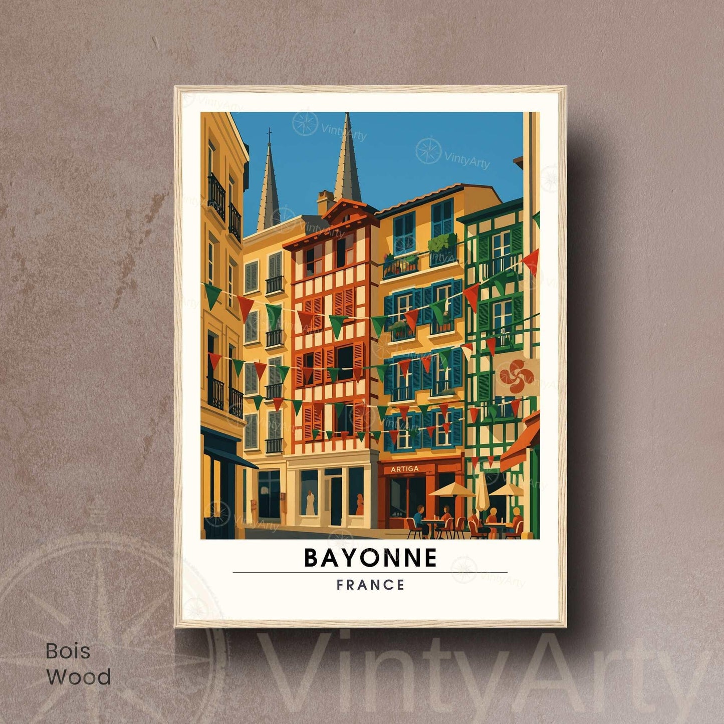 Affiche Bayonne – Illustration Graphique des Façades Basques
