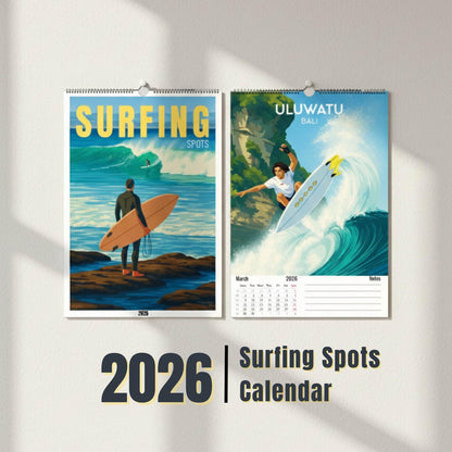 Surfing Spots 2026 Calendar – Modern Illustrations of the World’s Best Surf Destinations -2026 surfing Calendar