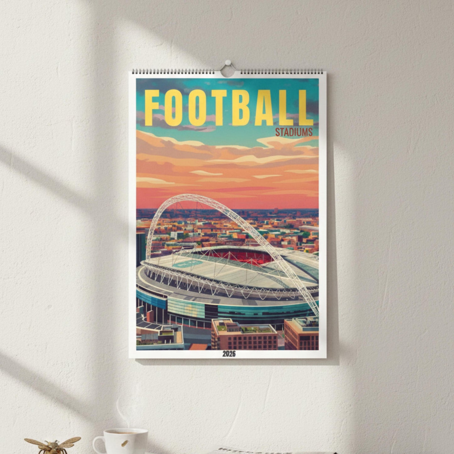 Calendrier 2026 Stades de Football | Illustrations sportives | Calendrier Football | Cadeau fan de football