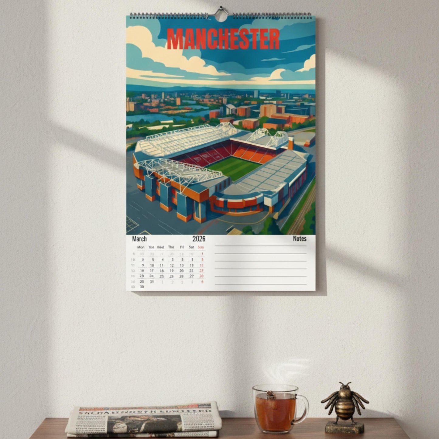Calendrier 2026 Stades de Football | Illustrations sportives | Calendrier Football | Cadeau fan de football