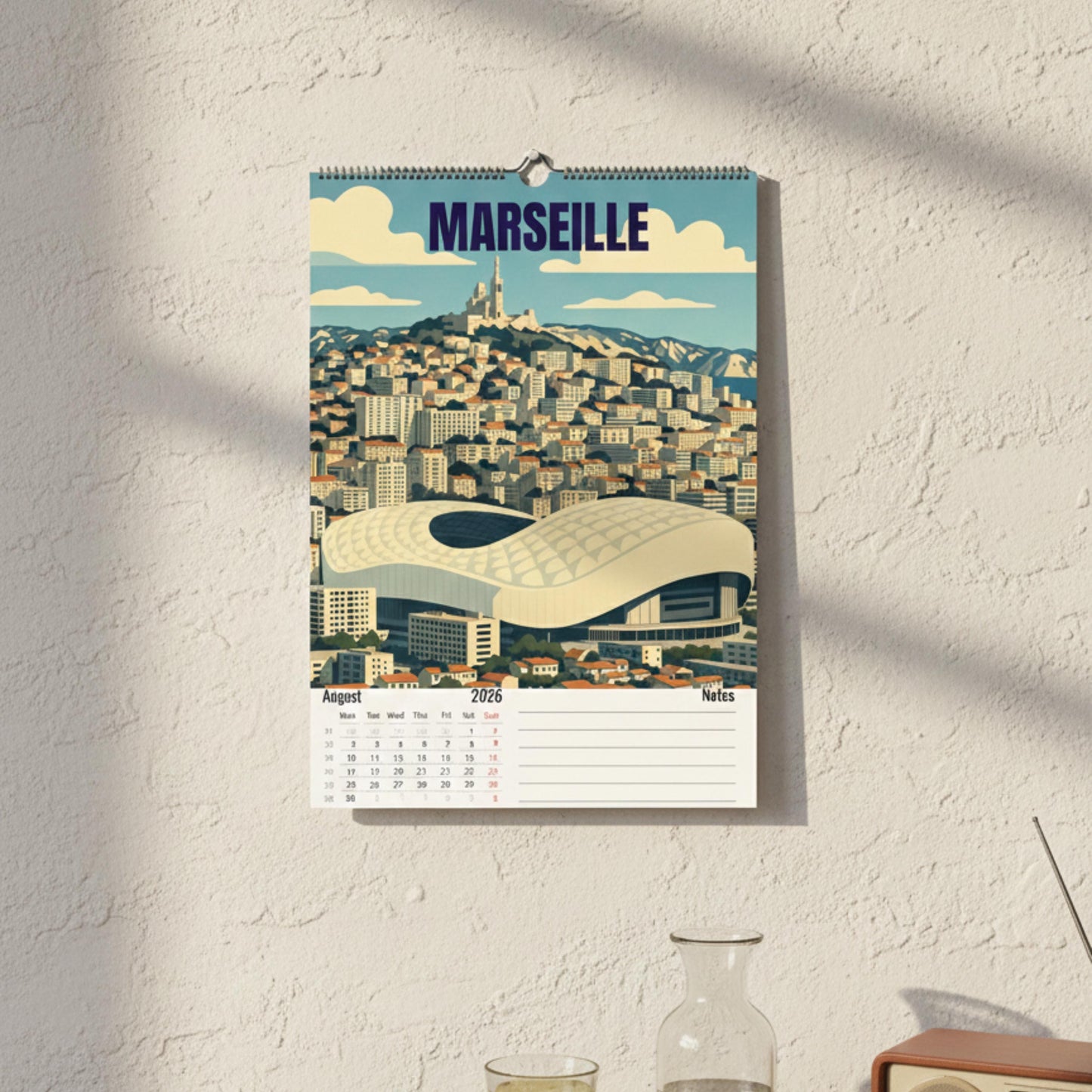 Calendrier 2026 Stades de Football | Illustrations sportives | Calendrier Football | Cadeau fan de football