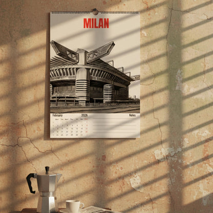 Calendrier 2026 Stades de Football | Illustrations sportives | Calendrier Football | Cadeau fan de football