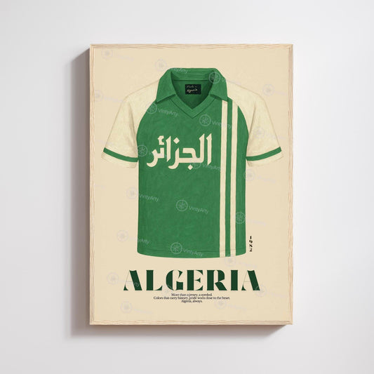 Affiche Algérie Football Vintage – Maillot Algérie – Maillot d'Algérie vintage – Décoration Murale Algérienne – Art Graphique