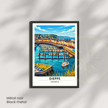 Affiche Dieppe France – Poster Port de Dieppe – Illustration Graphique Bord de Mer – Affiche Voyage Vintage – Décoration Murale