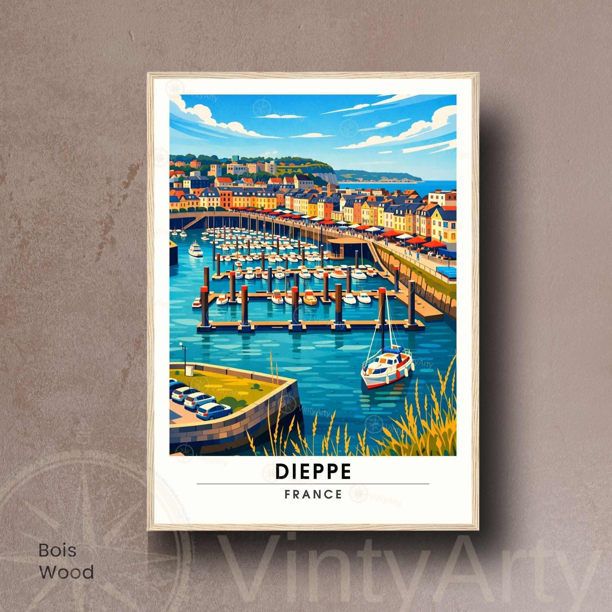 Affiche Dieppe France – Poster Port de Dieppe – Illustration Graphique Bord de Mer – Affiche Voyage Vintage – Décoration Murale