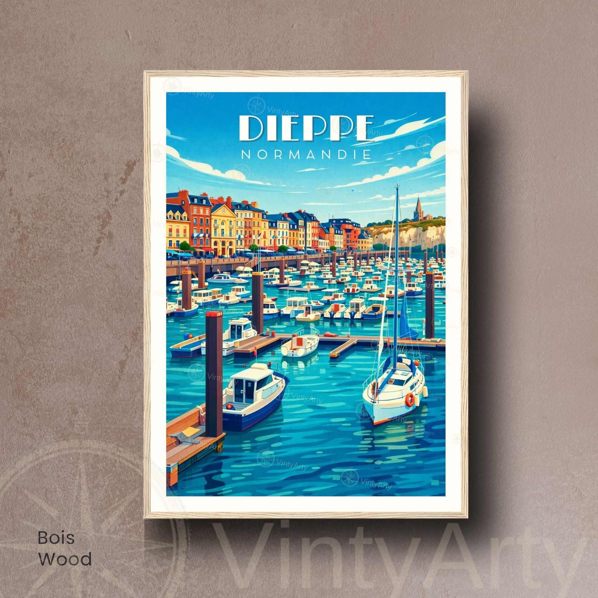 Affiche Dieppe Normandie – Poster Port de Dieppe – Illustration Voyage Bord de Mer – Affiche Graphique Vintage – Décoration Murale France