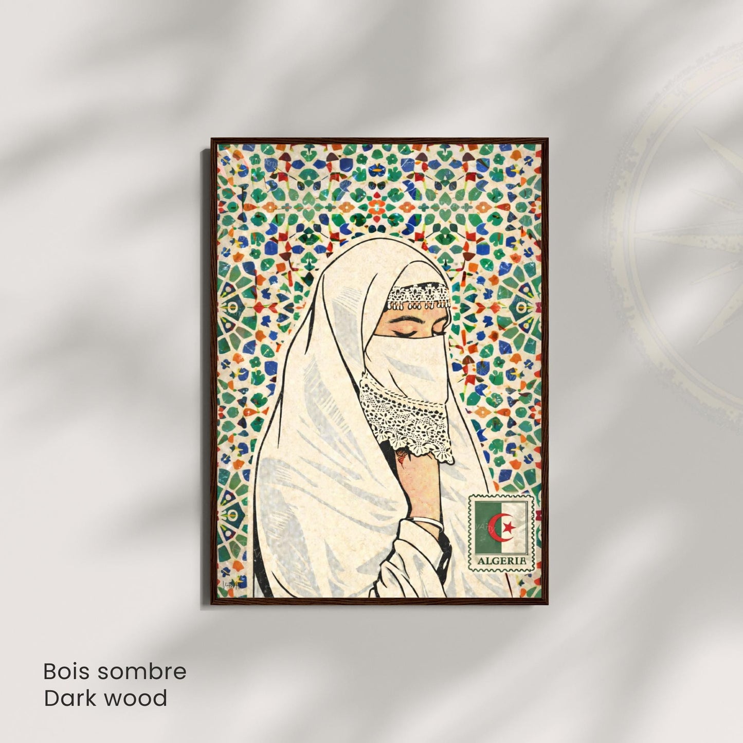 Affiche Femme Algérienne – Art Oriental & Zellige – Illustration Murale Algérie – Décoration Culturelle Maghreb – Poster Vintage