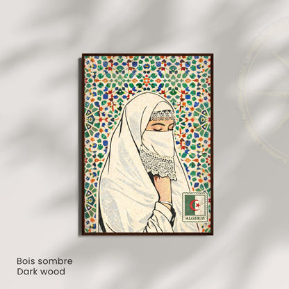 Affiche Femme Algérienne – Art Oriental & Zellige – Illustration Murale Algérie – Décoration Culturelle Maghreb – Poster Vintage