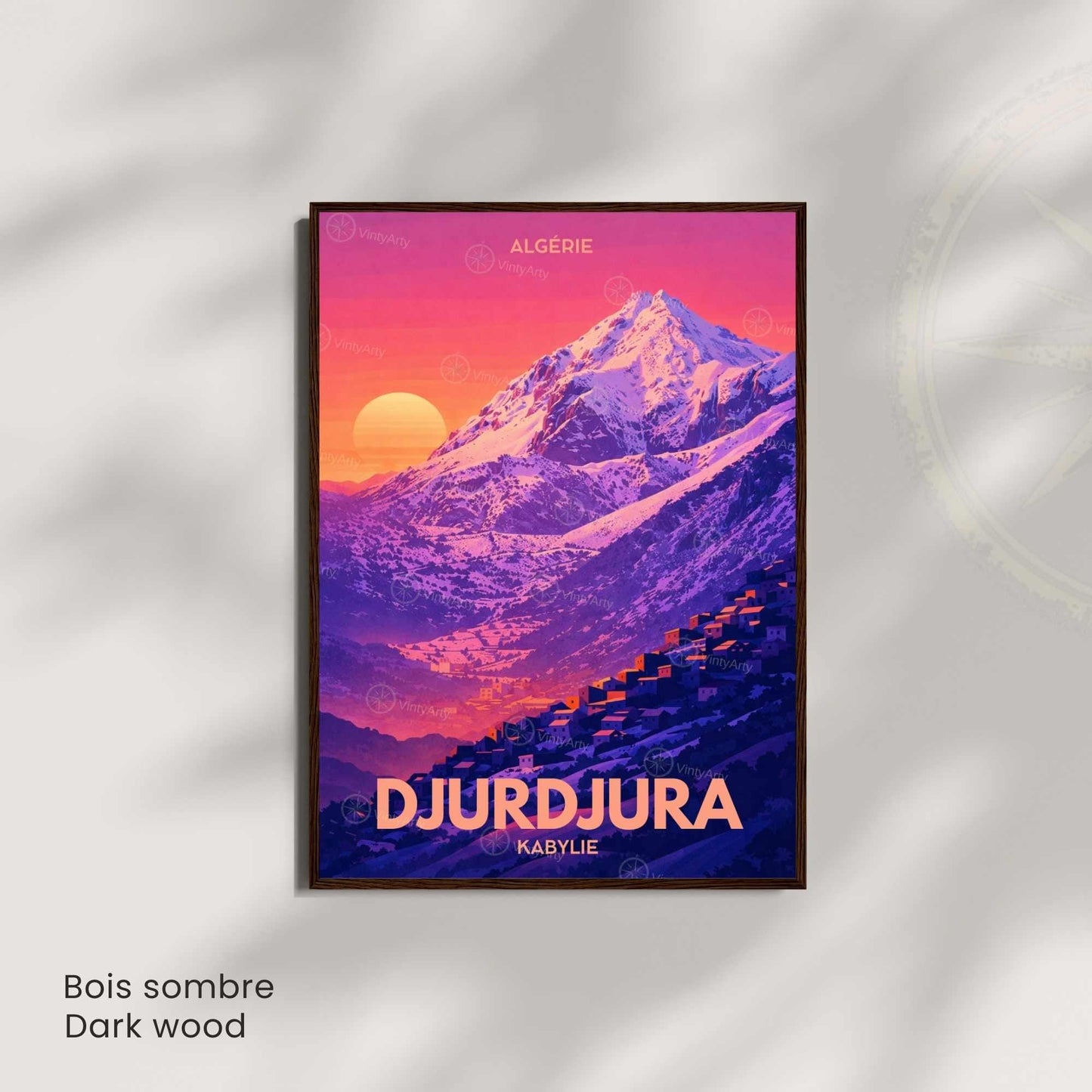 Affiche Djurdjura Kabylie – Poster Montagne Algérie – Illustration Paysage Vintage – Décoration Murale Voyage Nord Africain