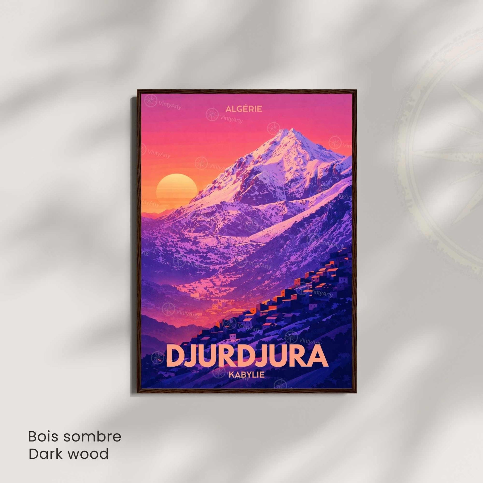Affiche Djurdjura Kabylie – Poster Montagne Algérie – Illustration Paysage Vintage – Décoration Murale Voyage Nord Africain