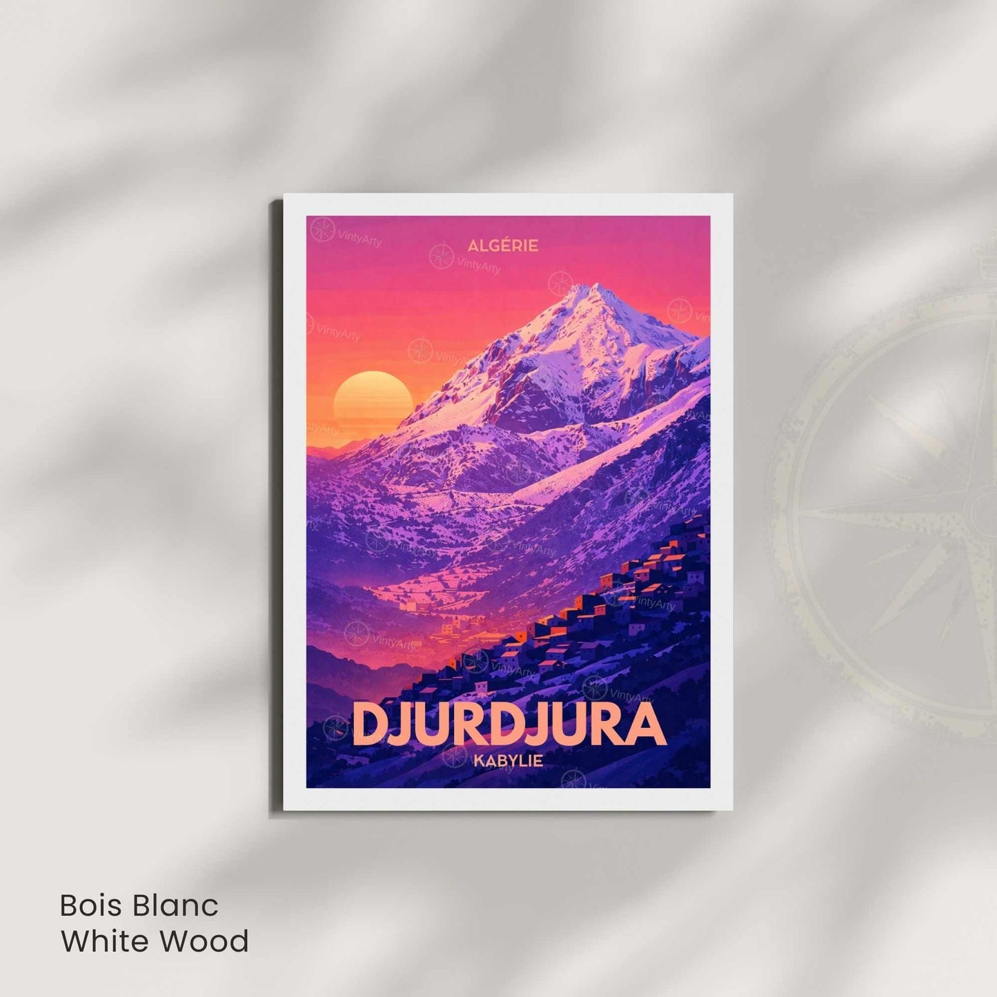 Affiche Djurdjura Kabylie – Poster Montagne Algérie – Illustration Paysage Vintage – Décoration Murale Voyage Nord Africain