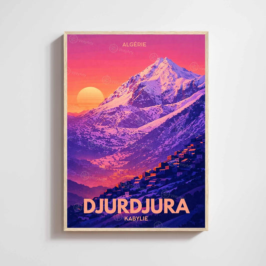 Affiche Djurdjura Kabylie – Poster Montagne Algérie – Illustration Paysage Vintage – Décoration Murale Voyage Nord Africain