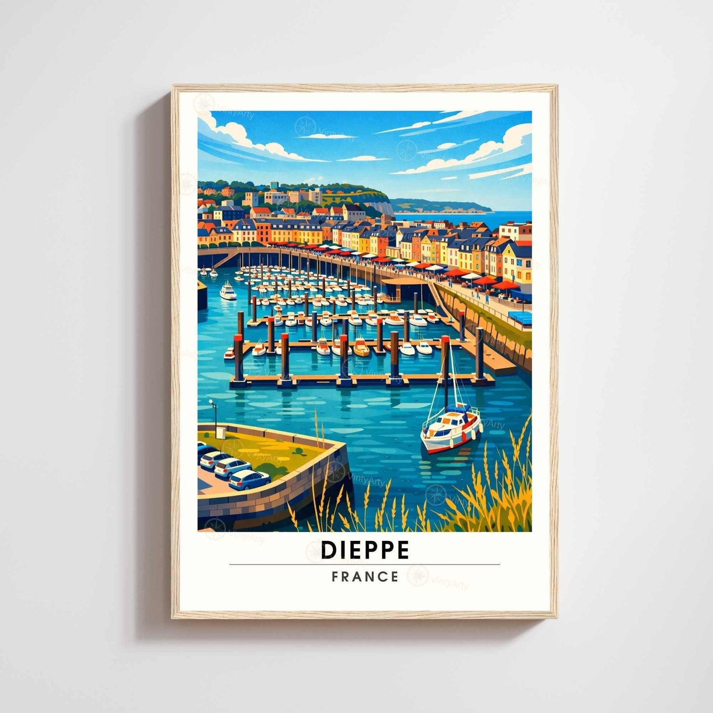 Affiche Dieppe France – Poster Port de Dieppe – Illustration Graphique Bord de Mer – Affiche Voyage Vintage – Décoration Murale