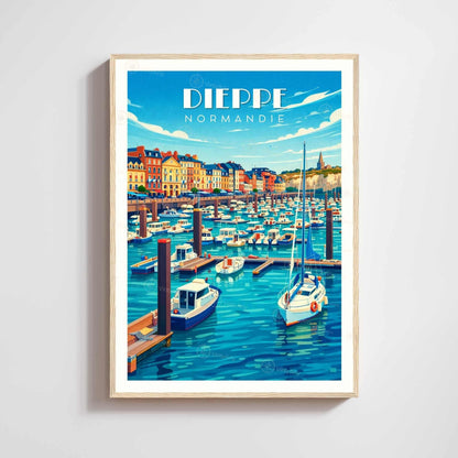 Affiche Dieppe Normandie – Poster Port de Dieppe – Illustration Voyage Bord de Mer – Affiche Graphique Vintage – Décoration Murale France