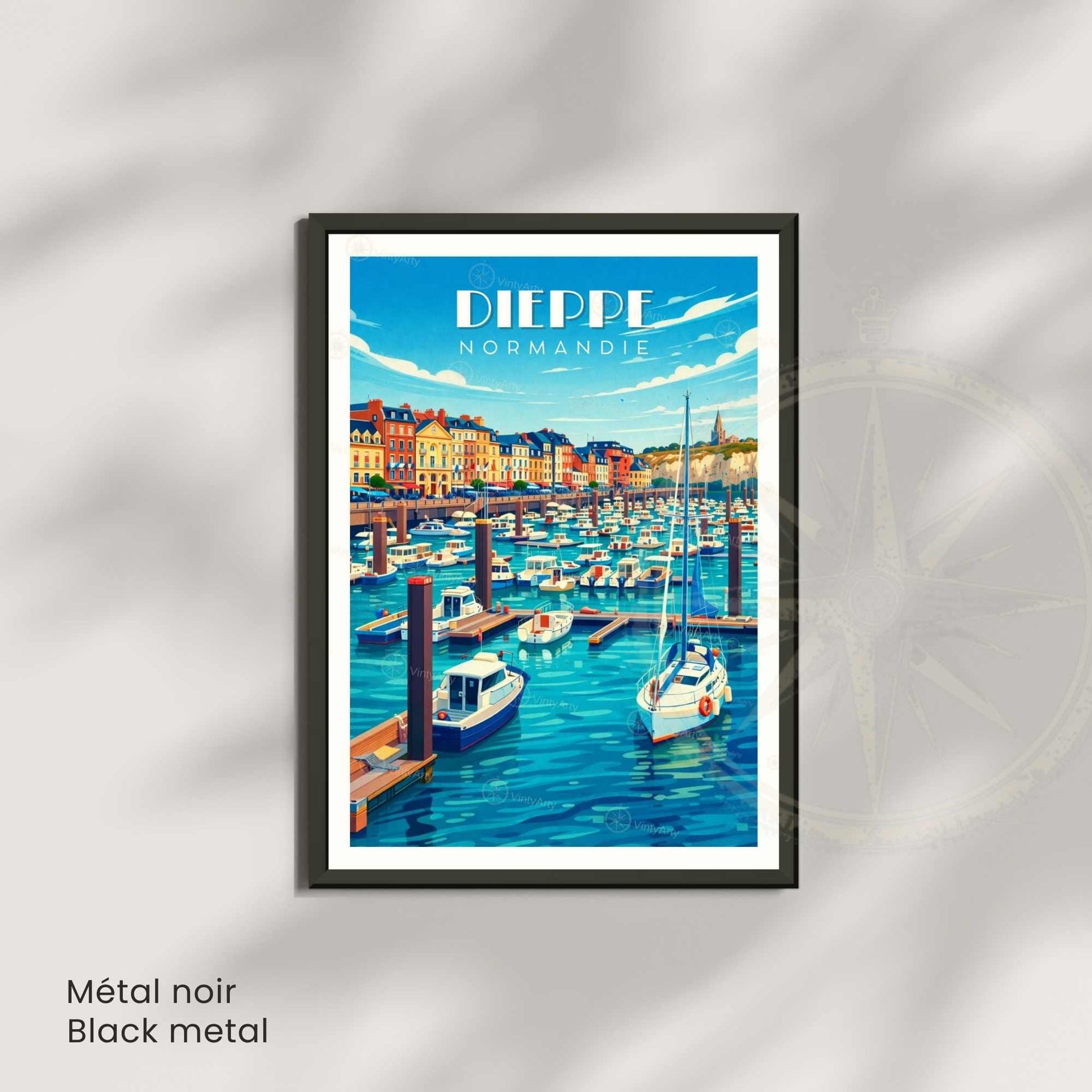 Affiche Dieppe Normandie – Poster Port de Dieppe – Illustration Voyage Bord de Mer – Affiche Graphique Vintage – Décoration Murale France
