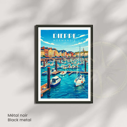 Affiche Dieppe Normandie – Poster Port de Dieppe – Illustration Voyage Bord de Mer – Affiche Graphique Vintage – Décoration Murale France