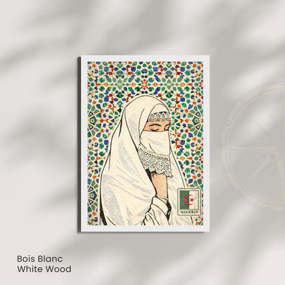 Affiche Femme Algérienne – Art Oriental & Zellige – Illustration Murale Algérie – Décoration Culturelle Maghreb – Poster Vintage