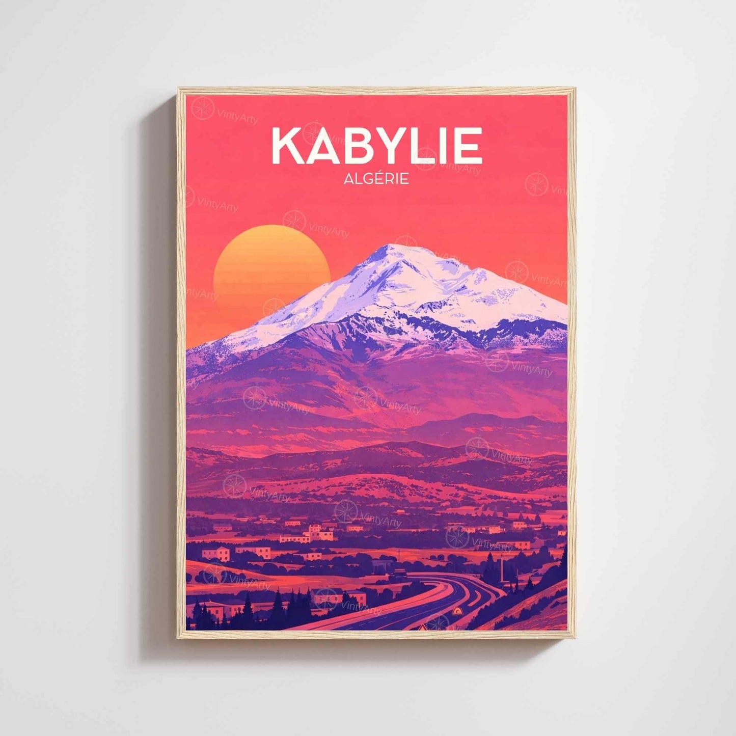 Affiche Kabylie Algérie – Poster Paysage Montagne – Illustration Voyage Vintage – Décoration Murale Nord Africaine