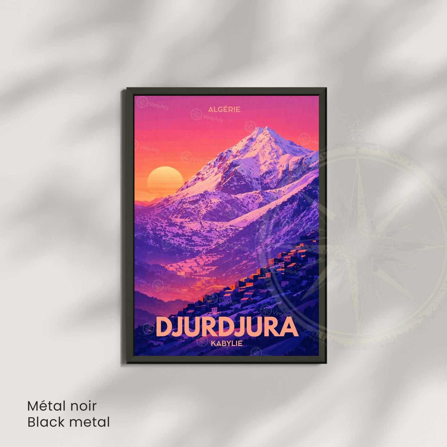 Affiche Djurdjura Kabylie – Poster Montagne Algérie – Illustration Paysage Vintage – Décoration Murale Voyage Nord Africain