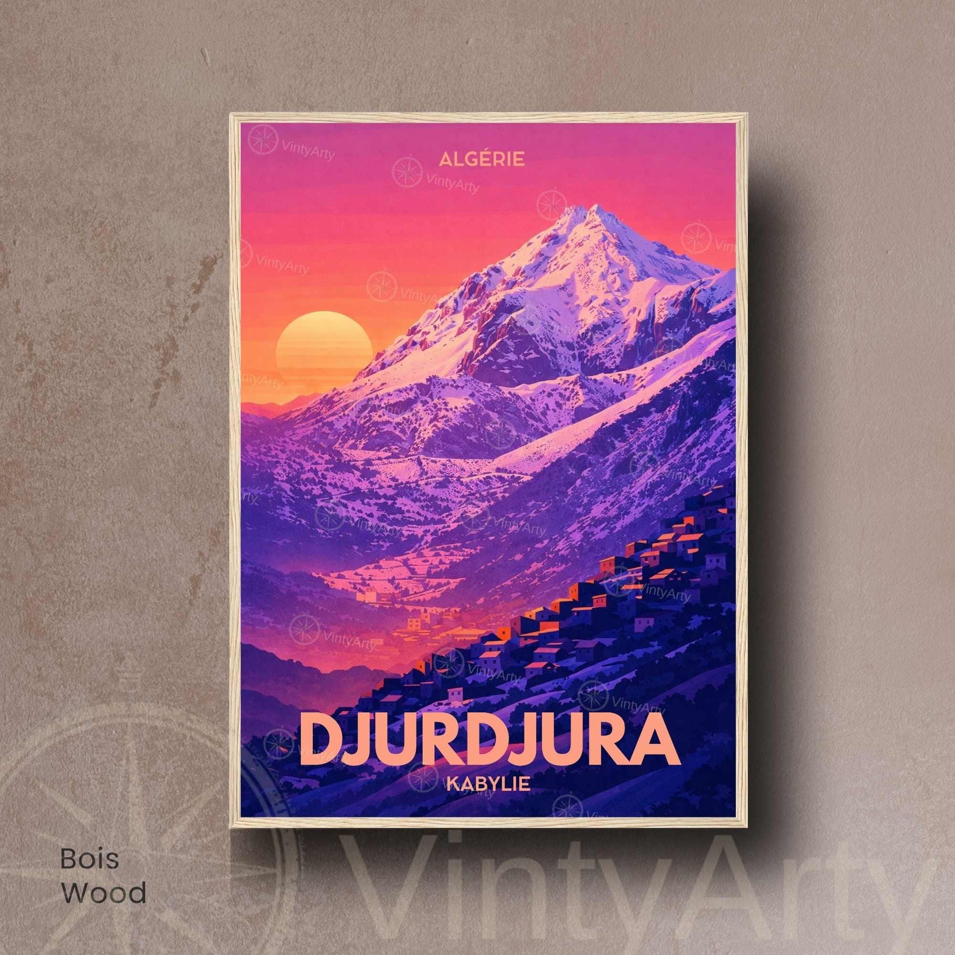 Affiche Djurdjura Kabylie – Poster Montagne Algérie – Illustration Paysage Vintage – Décoration Murale Voyage Nord Africain