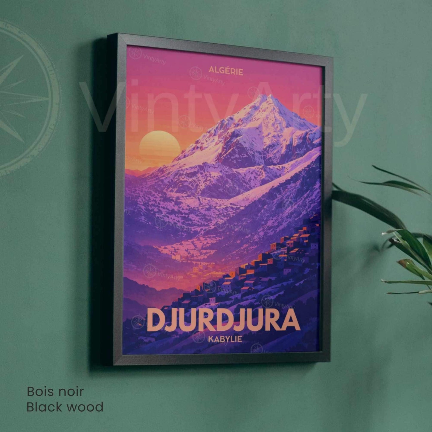 Affiche Djurdjura Kabylie – Poster Montagne Algérie – Illustration Paysage Vintage – Décoration Murale Voyage Nord Africain