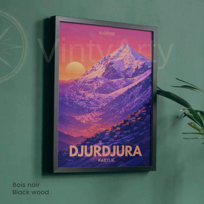 Affiche Djurdjura Kabylie – Poster Montagne Algérie – Illustration Paysage Vintage – Décoration Murale Voyage Nord Africain