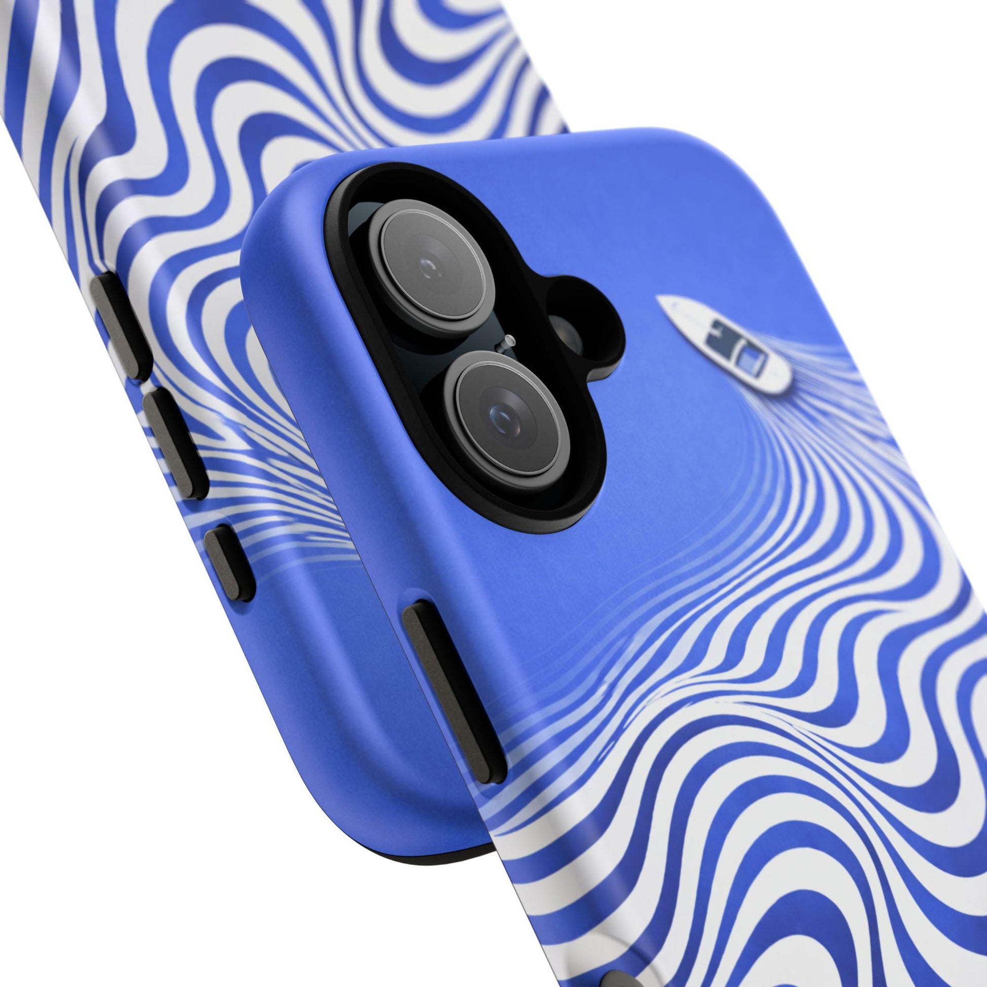 Boat on Wavy Blue Optical Illusion Phone Case | Tough Case