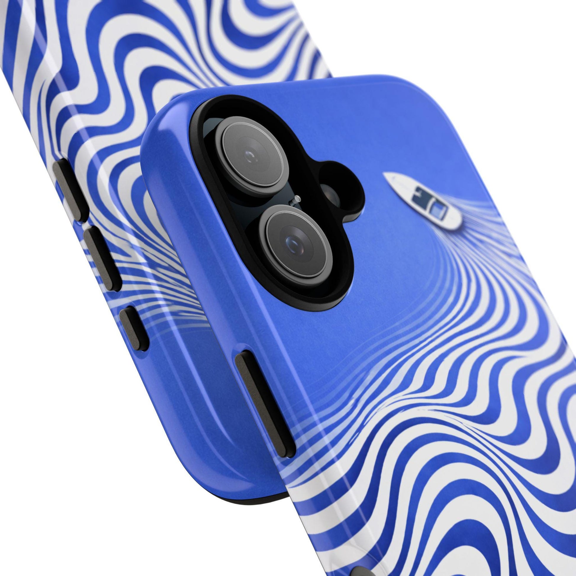 Boat on Wavy Blue Optical Illusion Phone Case | Tough Case