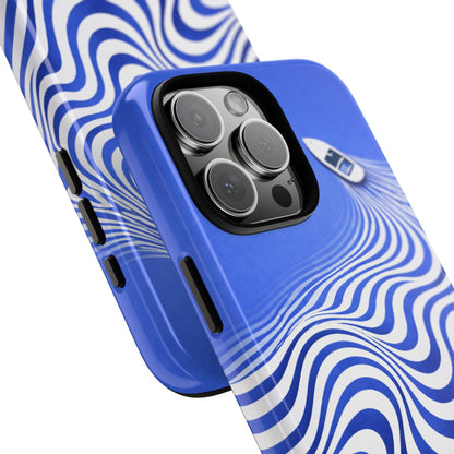 Boat on Wavy Blue Optical Illusion Phone Case | Tough Case