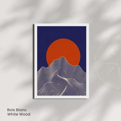 Affiche Soleil & Montagne | Poster Japonais Minimaliste | Art Mural Bleu Marine Terracotta | Impression Mat 200g | Avec ou Sans Cadre