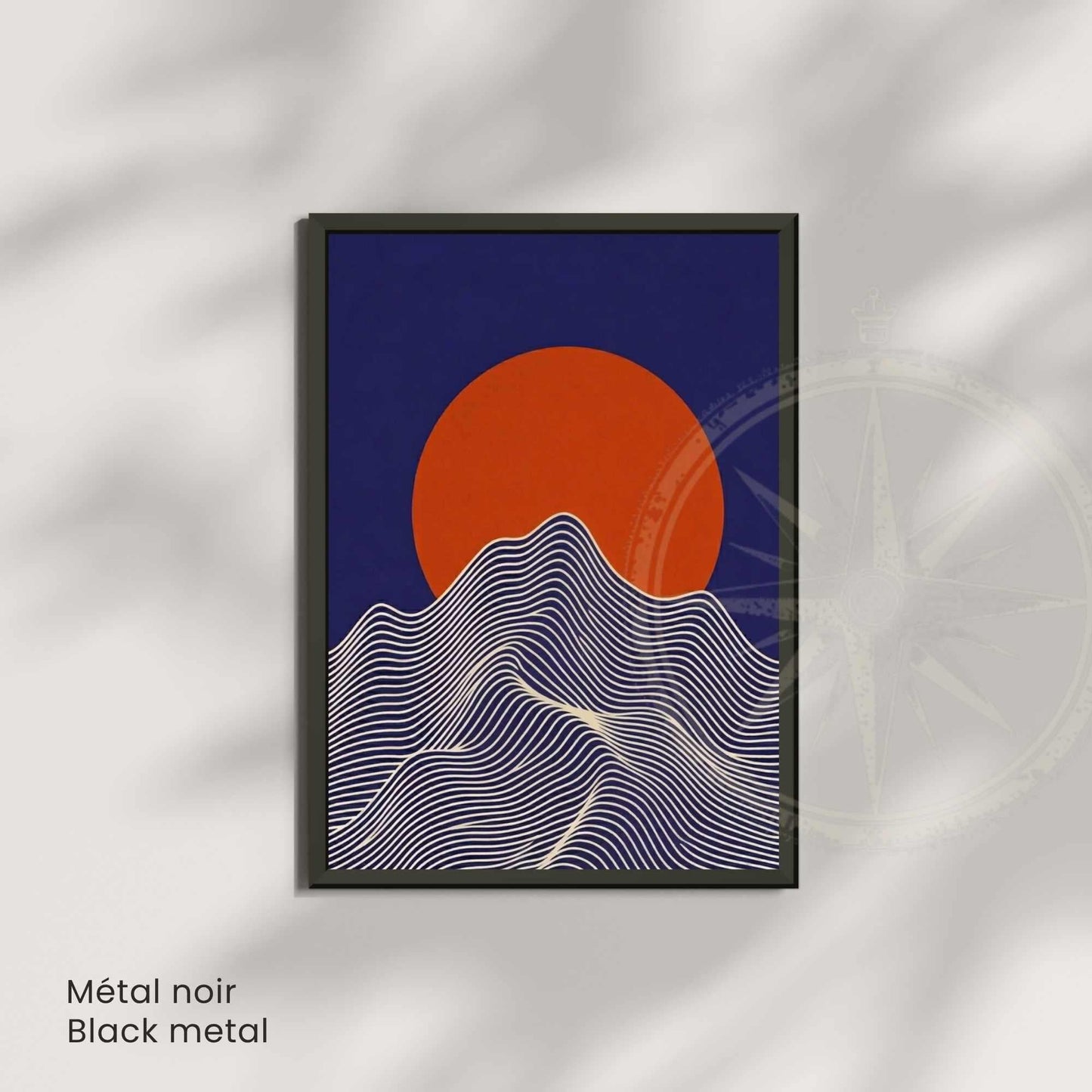 Affiche Soleil & Montagne | Poster Japonais Minimaliste | Art Mural Bleu Marine Terracotta | Impression Mat 200g | Avec ou Sans Cadre