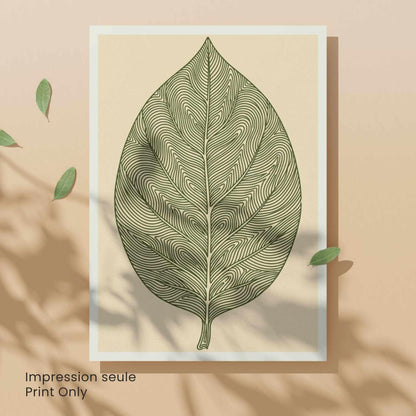 Affiche feuille vert olive — illustration botanique minimaliste