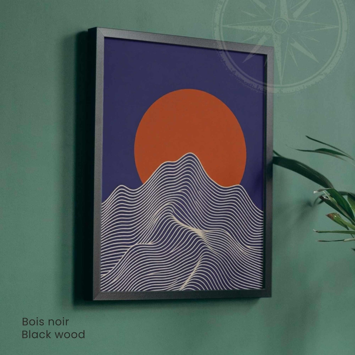 Affiche Soleil & Montagne | Poster Japonais Minimaliste | Art Mural Bleu Marine Terracotta | Impression Mat 200g | Avec ou Sans Cadre