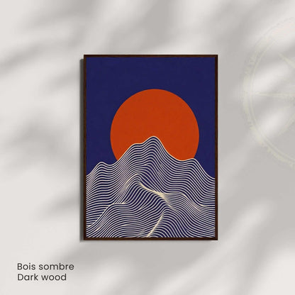 Affiche Soleil & Montagne | Poster Japonais Minimaliste | Art Mural Bleu Marine Terracotta | Impression Mat 200g | Avec ou Sans Cadre