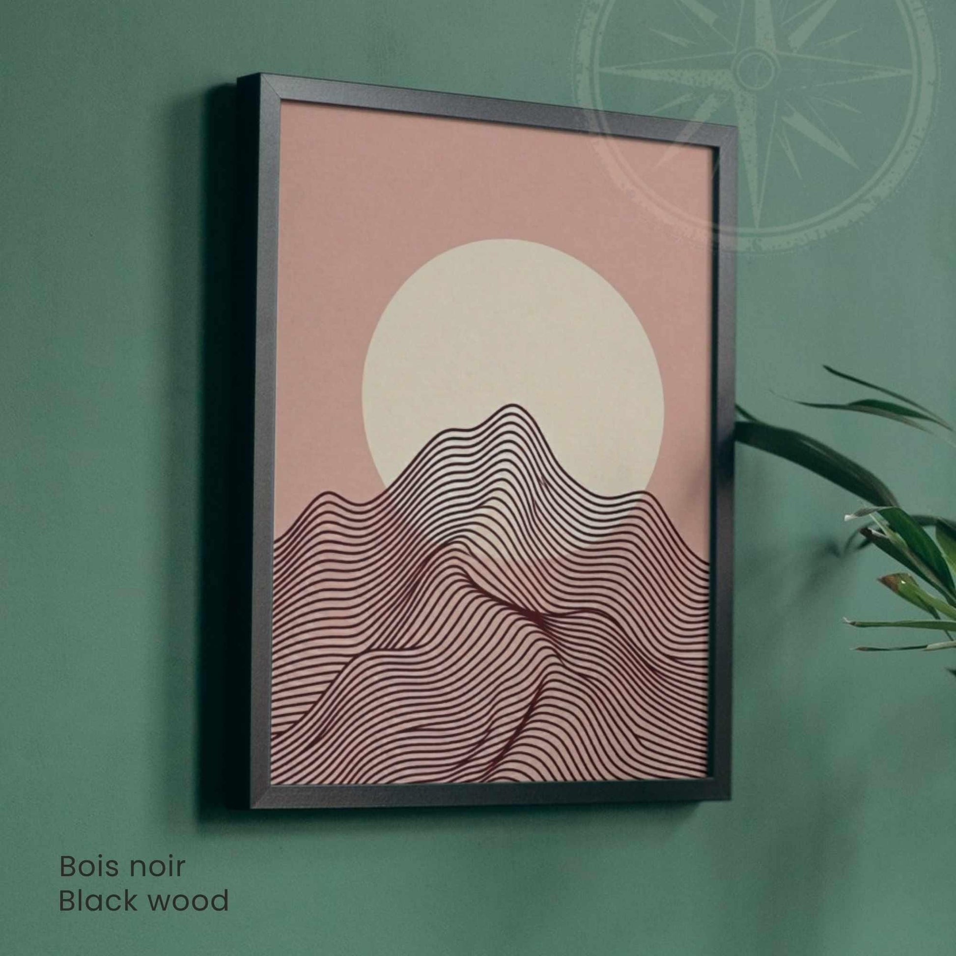 Affiche paysage montagne rose poudré lune crème — art mural minimaliste boho