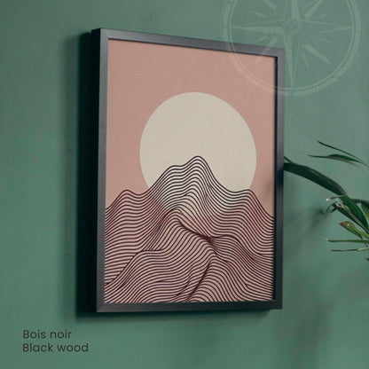 Affiche paysage montagne rose poudré lune crème — art mural minimaliste boho