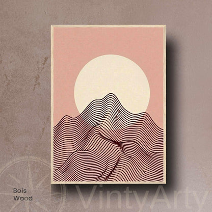 Affiche paysage montagne rose poudré lune crème — art mural minimaliste boho